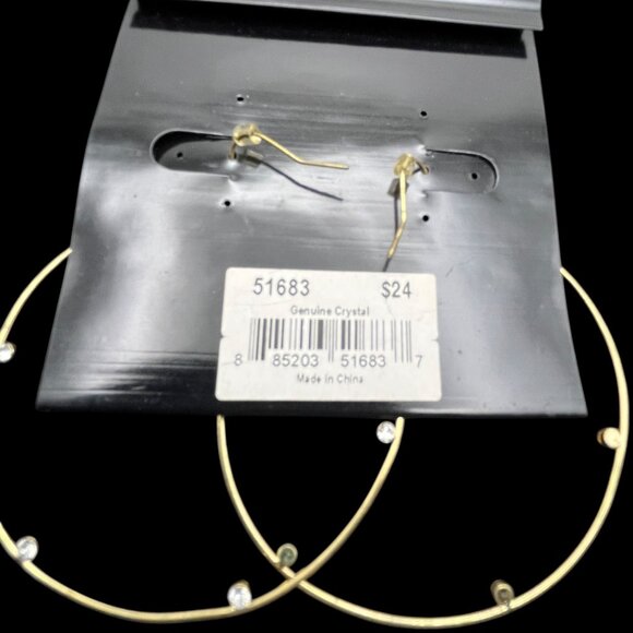 Vintage Cookie Lee Earrings Gold Tone Hoop Embedded Clear Crystals NEW - Picture 5 of 5